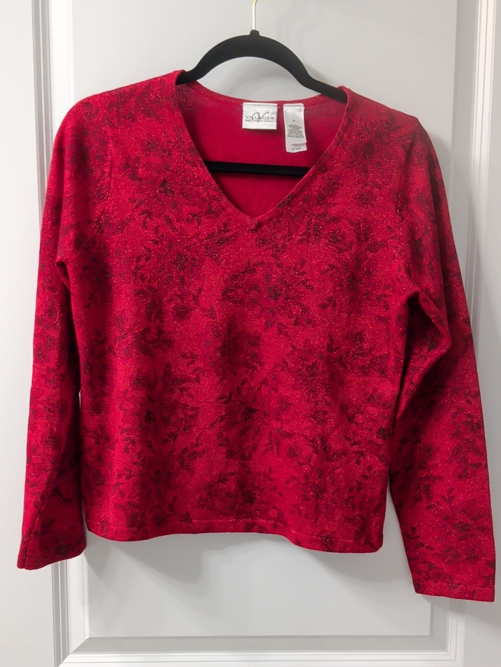 Liz Claiborne Villager Red Knit Top with Metallic Thread